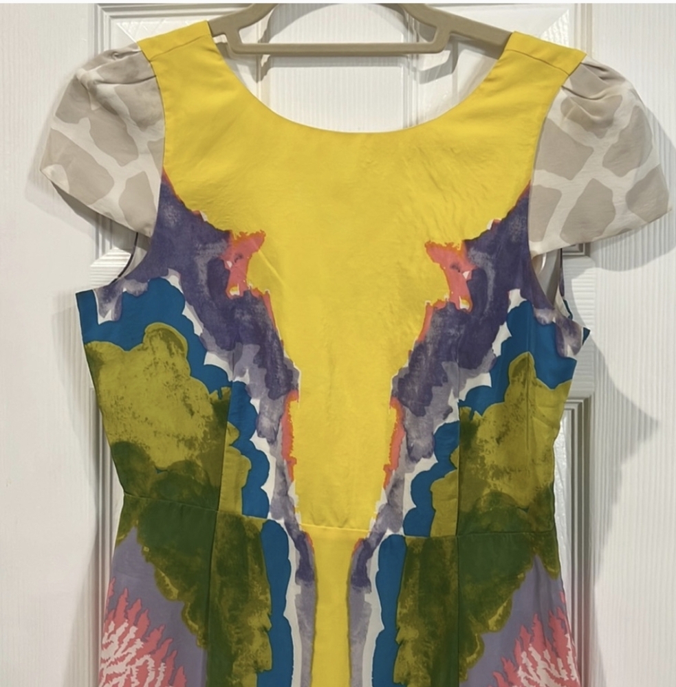 Tibi Silk Cap Sleeve Calla Lily Low Back Mini Dress Size 6 - Picture 4 of 11